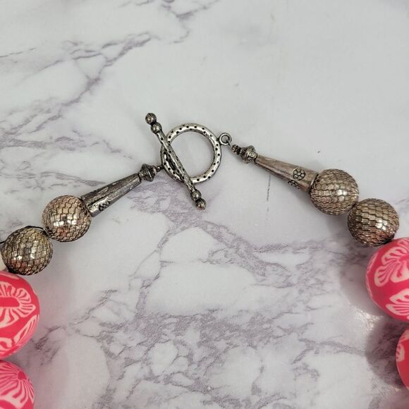 Pink Floral Chunky Statement Necklace by Edna Designs - Picture 4 of 14